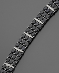 Decadent faceted black sapphire (50 ct. t.w.) gleams with intrigue on this beautiful sterling silver bracelet featuring diamond accents. Approximate length: 7-1/2 inches. Decadent faceted black sapphire (50 ct. t.w.) gleams with intrigue on this beautiful sterling silver bracelet featuring diamond accents. Approximate length: 7-1/2 inches.