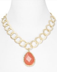 Aqua captures this season's luxe bohemian mood with this gold-plated chain necklace, accented by a boldly hued coral pendant. Chunky and high-impact, it's the perfect complement to breezy looks. Aqua captures this season's luxe bohemian mood with this gold-plated chain necklace, accented by a boldly hued coral pendant. Chunky and high-impact, it's the perfect complement to breezy looks.
