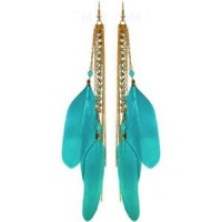 Turquoise Feather Earrings with Rhinestones Turquoise Feather Earrings with Rhinestones