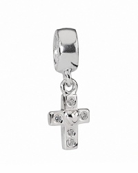 An elegant dangling cross charm from PANDORA in polished sterling silver with sparkling cubic zirconia accents. An elegant dangling cross charm from PANDORA in polished sterling silver with sparkling cubic zirconia accents.