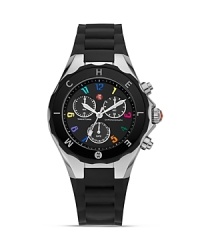 Make a bold, glamorous statement with Michele's jelly bean watch. Styled in polished stainless steel with bright, multicolored numbers and black 3-eye subdial chronograph display. Make a bold, glamorous statement with Michele's jelly bean watch. Styled in polished stainless steel with bright, multicolored numbers and black 3-eye subdial chronograph display.
