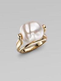 The creamy luster and organic shape of a baroque pearl is the centerpiece of a ring of polished 18k gold vermeil. 16mm baroque white organic man-made pearl 18k gold vermeil Made in Spain The creamy luster and organic shape of a baroque pearl is the centerpiece of a ring of polished 18k gold vermeil. 16mm baroque white organic man-made pearl 18k gold vermeil Made in Spain