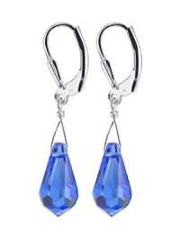 Sterling Silver Teardrop Dark Blue Crystals Earrings Made with Swarovski Elements Sterling Silver Teardrop Dark Blue Crystals Earrings Made with Swarovski Elements