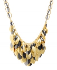 Cascading leaves in two-tone metallics look good whatever the season! Kenneth Cole New York's shimmery cluster necklace features leaf-shaped charms in gold and hematite-plated mixed metal. Approximate length: 17 inches +3-inch extender. Approximate drop: 2 inches. Cascading leaves in two-tone metallics look good whatever the season! Kenneth Cole New York's shimmery cluster necklace features leaf-shaped charms in gold and hematite-plated mixed metal. Approximate length: 17 inches +3-inch extender. Approximate drop: 2 inches.