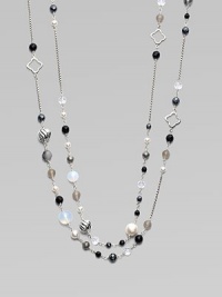 From the Bijoux Collection. A mix of pretty onyx, hematite, grey moonstone and cultured freshwater pearl beads on a sterling silver chain. Onyx and cultured freshwater pearlsGray moonstones and hematiteSterling silverLength, about 40Slip-on style; can be worn doubledImported From the Bijoux Collection. A mix of pretty onyx, hematite, grey moonstone and cultured freshwater pearl beads on a sterling silver chain. Onyx and cultured freshwater pearlsGray moonstones and hematiteSterling silverLength, about 40Slip-on style; can be worn doubledImported