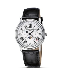 The watches in the Frédérique Constant Persuasion collection have a remarkable design thanks to their larger-than-normal Roman numerals. These striking and unique indexes constitute an attractive and powerful design element of the Persuasion collection. Indexes are polished and applied by hand or carefully printed. A guilloché pattern at the center and the iconic aperture at 12 o'clock in the Heart Beat models add further refinement. Impressive contemporary timepieces with large Roman Indexes. Includes the famous business timer which tracks Day, Date, Months, Week Calendar and Moonphase. The watches in the Frédérique Constant Persuasion collection have a remarkable design thanks to their larger-than-normal Roman numerals. These striking and unique indexes constitute an attractive and powerful design element of the Persuasion collection. Indexes are polished and applied by hand or carefully printed. A guilloché pattern at the center and the iconic aperture at 12 o'clock in the Heart Beat models add further refinement. Impressive contemporary timepieces with large Roman Indexes. Includes the famous business timer which tracks Day, Date, Months, Week Calendar and Moonphase.