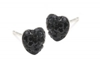 Sterling Silver 2 Carats Total Weight Black Diamond Color Crytal Heart Stud Earrings.