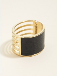 GUESS Gold-Tone and Black Hinge Cuff with Line, GOLD GUESS Gold-Tone and Black Hinge Cuff with Line, GOLD