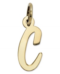 The perfect gift for Carrie. This polished C initial charm features a pretty, small script design in 14k gold. Chain not included. Approximate length: 7/10 inch. Approximate width: 3/10 inch. The perfect gift for Carrie. This polished C initial charm features a pretty, small script design in 14k gold. Chain not included. Approximate length: 7/10 inch. Approximate width: 3/10 inch.