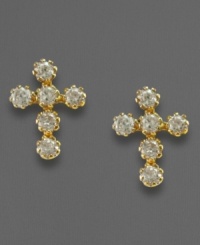 Let her cherish these classic cross earrings, crafted in luminous 14k gold with cubic zirconia stones.