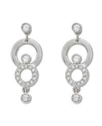 Swarovski's double circle crystal pave drop earrings do double duty: Wear them day or night for an added touch of sparkle! Crafted in silver tone mixed metal. Approximate drop: 1-1/5 inches. Swarovski's double circle crystal pave drop earrings do double duty: Wear them day or night for an added touch of sparkle! Crafted in silver tone mixed metal. Approximate drop: 1-1/5 inches.