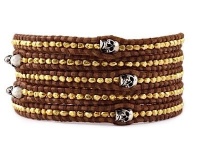 Chan Luu Gold Mix Skull Wrap Bracelet on Brown Leather Chan Luu Gold Mix Skull Wrap Bracelet on Brown Leather