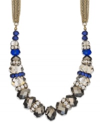 INC International Concepts' single strand necklace flaunts blue glass, plastic stones, hematite glass stones and crystal accents. Crafted in 12k gold-plated mixed metal. Approximate length: 18 inches + 2-inch extender. Approximate drop: 5 inches. INC International Concepts' single strand necklace flaunts blue glass, plastic stones, hematite glass stones and crystal accents. Crafted in 12k gold-plated mixed metal. Approximate length: 18 inches + 2-inch extender. Approximate drop: 5 inches.