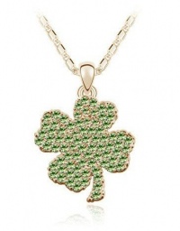 Fashionable Gold Tone Green Chain Swarovski Crystal Clover Flower Pendant Necklace Nature Girl Charm Fashionable Gold Tone Green Chain Swarovski Crystal Clover Flower Pendant Necklace Nature Girl Charm