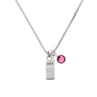 Silver Cellphone Charm Necklace with Hot Pink Crystal Drop Silver Cellphone Charm Necklace with Hot Pink Crystal Drop