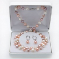 7-8mm Natural Multicolor Freshwater Pearl Wire-Wrapped Necklace, Bracelet, and Leverback Earring Set in Sterling Silver in Gift Box 7-8mm Natural Multicolor Freshwater Pearl Wire-Wrapped Necklace, Bracelet, and Leverback Earring Set in Sterling Silver in Gift Box