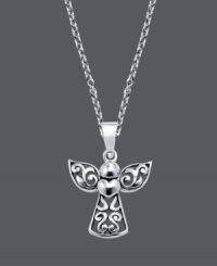 Give the gift of a charming guardian angel. This sweet style by Unwritten features an intricate filigree angel pendant cast in sterling silver. Approximate length: 18 inches. Approximate drop: 9/10 inch.