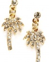 Adorable Gold Plated Tropical Palm Tree Crystal Embellished Charm Dangle Earrings with Post Backing