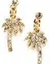 Adorable Gold Plated Tropical Palm Tree Crystal Embellished Charm Dangle Earrings with Post Backing