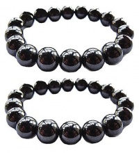 Set Of 2 Magnetic Hematite Therapy Bracelets Lg 12mm / Pain Relief Set Of 2 Magnetic Hematite Therapy Bracelets Lg 12mm / Pain Relief