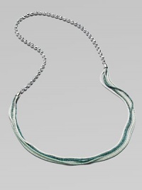This unique design boasts a blend of faceted beads and wire mesh wrapped ball chains. Glass beadsBrass ball chainWire meshLength, about 42Slip-on styleImported This unique design boasts a blend of faceted beads and wire mesh wrapped ball chains. Glass beadsBrass ball chainWire meshLength, about 42Slip-on styleImported
