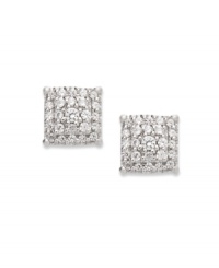 Petite studs that pack a sparkling punch. Earrings showcase a square cluster of single-cut diamonds (1/4 ct. t.w.) in a 14k white gold post setting. Approximate diameter: 1/2 inch. Petite studs that pack a sparkling punch. Earrings showcase a square cluster of single-cut diamonds (1/4 ct. t.w.) in a 14k white gold post setting. Approximate diameter: 1/2 inch.