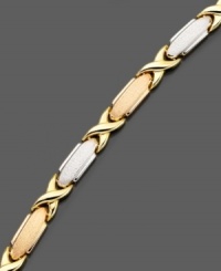 Achieve effortless style with this beautiful bracelet crafted in yellow, white and rose 14k gold with a beautiful satin finish. Approximate length: 7-/4 inches. Achieve effortless style with this beautiful bracelet crafted in yellow, white and rose 14k gold with a beautiful satin finish. Approximate length: 7-/4 inches.