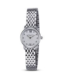The sleek Slim Line watch features a stainless steel case with a thickness of only 1.90mm. Features include a diamond encrusted bezel, guilloché-engraved dial, ten diamond markers and applied Roman numeral markers at 12 and 6 o'clock. By Frédérique Constant. The sleek Slim Line watch features a stainless steel case with a thickness of only 1.90mm. Features include a diamond encrusted bezel, guilloché-engraved dial, ten diamond markers and applied Roman numeral markers at 12 and 6 o'clock. By Frédérique Constant.