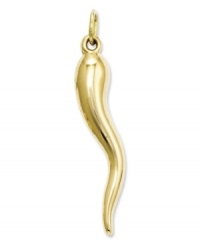 Make a wish! This symbolic good luck charm features a polished Italian horn in 14k gold. Chain not included. Approximate length: 1-1/5 inches. Approximate width: 1/5 inch.