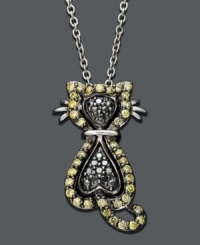 Go cat crazy with this fun feline. Crafted in sterling silver, this unique cat pendant features round-cut yellow diamonds (1/3 ct. t.w.) and black diamond accents. Approximate length: 18 inches. Approximate drop: 1/2 inch.
