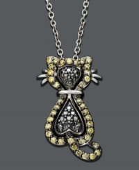Go cat crazy with this fun feline. Crafted in sterling silver, this unique cat pendant features round-cut yellow diamonds (1/3 ct. t.w.) and black diamond accents. Approximate length: 18 inches. Approximate drop: 1/2 inch. Go cat crazy with this fun feline. Crafted in sterling silver, this unique cat pendant features round-cut yellow diamonds (1/3 ct. t.w.) and black diamond accents. Approximate length: 18 inches. Approximate drop: 1/2 inch.