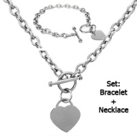 High Polished Stainless Steel Heart Chain Necklace and Bracelet Set with Toggle Clasp High Polished Stainless Steel Heart Chain Necklace and Bracelet Set with Toggle Clasp