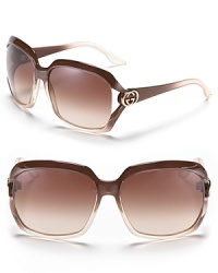 Gucci's large square sunglasses offer a cool transparent frame with monogram detail. Nose tabs help to secure fit. Gucci's large square sunglasses offer a cool transparent frame with monogram detail. Nose tabs help to secure fit.