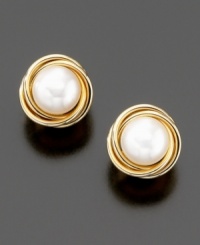 Always classic, you'll love cultured pearls (7x7.5mm) set in lustrous 14k gold. Always classic, you'll love cultured pearls (7x7.5mm) set in lustrous 14k gold.