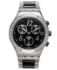 This chronograph Swatch watch from the Dreamnight collection is dream come true with shimmering Swarvoski elements and cool black tones. This chronograph Swatch watch from the Dreamnight collection is dream come true with shimmering Swarvoski elements and cool black tones.