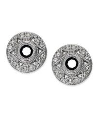 Circular chic. This pair of post stud earrings from Eliot Danori is crafted from rhodium-plated brass with black crystals and cubic zirconias (1 ct. t.w.) contributing to the style factor. Approximate diameter: 1/4 inch. Circular chic. This pair of post stud earrings from Eliot Danori is crafted from rhodium-plated brass with black crystals and cubic zirconias (1 ct. t.w.) contributing to the style factor. Approximate diameter: 1/4 inch.