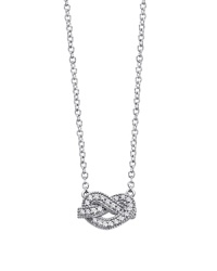 True love is like a knot that never comes undone. The cubic zirconia-encrusted heart on this platinum vermeil pave necklace lets her know just how you feel. True love is like a knot that never comes undone. The cubic zirconia-encrusted heart on this platinum vermeil pave necklace lets her know just how you feel.