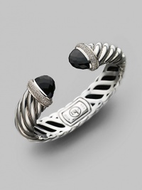 From the Waverly Collection. Sculpted cable design of sterling silver with pavé diamonds and black onyx tips. Diamonds, 0.76 tcw Diameter, about 2¼ Width, about 1¾ Hinge close Imported From the Waverly Collection. Sculpted cable design of sterling silver with pavé diamonds and black onyx tips. Diamonds, 0.76 tcw Diameter, about 2¼ Width, about 1¾ Hinge close Imported