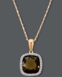 Add instant luster and shine. Le Vian's poignant pendant combines a unique mix of color with a cushion-cut smokey quartz (2-9/10 ct. t.w.), sparkling round-cut diamonds (1/8 ct. t.w.) and a 14k rose gold setting. Approximate length: 18 inches. Approximate drop: 5/8 inch. Add instant luster and shine. Le Vian's poignant pendant combines a unique mix of color with a cushion-cut smokey quartz (2-9/10 ct. t.w.), sparkling round-cut diamonds (1/8 ct. t.w.) and a 14k rose gold setting. Approximate length: 18 inches. Approximate drop: 5/8 inch.