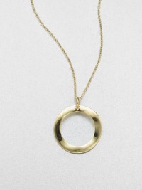 A radiant 18k gold circle pendant with a wavy design on a link chain. 18k goldLength, about 16-18 adjustablePendant size, about .8Lobster clasp closureImported A radiant 18k gold circle pendant with a wavy design on a link chain. 18k goldLength, about 16-18 adjustablePendant size, about .8Lobster clasp closureImported
