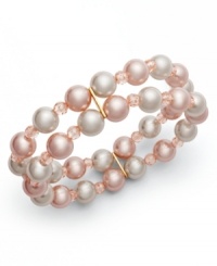 Drape your wrists in pretty pastels. This Charter Club bracelet features two rows of pink imitation plastic pearls crafted in gold tone mixed metal. Bracelet stretches to fit wrist. Approximate diameter: 2-1/2 inches.