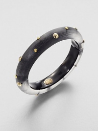 From the Lucite Collection. A sleek bangle of hand-sculpted, hand-painted Lucite, sprinkled with golden studs.LuciteGoldtoneDiameter, about 2½Width, about ½Hinged, with magnetic closureMade in USA From the Lucite Collection. A sleek bangle of hand-sculpted, hand-painted Lucite, sprinkled with golden studs.LuciteGoldtoneDiameter, about 2½Width, about ½Hinged, with magnetic closureMade in USA