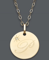 Embrace the latest trend with a stylish initial pendant. Crafted in 14k gold, this circular style features the letter P with a diamond-accented star at the corner. Approximate length: 16 inches + 2-inch extender. Approximate drop: 3/4 inch. Embrace the latest trend with a stylish initial pendant. Crafted in 14k gold, this circular style features the letter P with a diamond-accented star at the corner. Approximate length: 16 inches + 2-inch extender. Approximate drop: 3/4 inch.