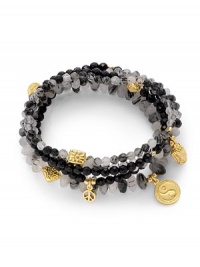 THE LOOKSet of five beaded braceletsYin yang, Buddha and peace charmsRutilated quartz and onyx stones22k goldplated vermeil sterling silver charm accentsElastic pull-on styleTHE MEASUREMENTWidth, about 2.5ORIGINMade in USA of imported materials THE LOOKSet of five beaded braceletsYin yang, Buddha and peace charmsRutilated quartz and onyx stones22k goldplated vermeil sterling silver charm accentsElastic pull-on styleTHE MEASUREMENTWidth, about 2.5ORIGINMade in USA of imported materials