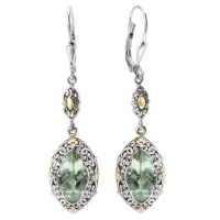 925 Silver & Green Amethyst Marquise Drop Earrings with 18k Gold Accents 925 Silver & Green Amethyst Marquise Drop Earrings with 18k Gold Accents