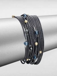 From the Chain Collection. A fluid design with multiple rows of blackened sterling silver box chains accented with 18k gold, hematite and blue topaz stations. Blackened sterling silver18k gold, hematite and blue topaz beadsLength, about 7.25Bar clasp closureImported From the Chain Collection. A fluid design with multiple rows of blackened sterling silver box chains accented with 18k gold, hematite and blue topaz stations. Blackened sterling silver18k gold, hematite and blue topaz beadsLength, about 7.25Bar clasp closureImported