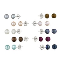 Stainless Steel 5.5-6mm Freshwater Cultured Multi-color Stud Earrings, Set of 10 Stainless Steel 5.5-6mm Freshwater Cultured Multi-color Stud Earrings, Set of 10