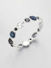 From the Wonderland Collection. An elegant row of multi-colored doublets set in hammered sterling silver. Mother-of-pearl and hand-faceted, clear quartz accented doubletsSterling silverDiameter, about 2.5Slip-on styleImported From the Wonderland Collection. An elegant row of multi-colored doublets set in hammered sterling silver. Mother-of-pearl and hand-faceted, clear quartz accented doubletsSterling silverDiameter, about 2.5Slip-on styleImported