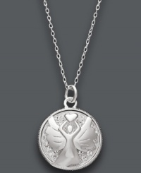 Give the gift of a guardian angel. This symbolic pendant features an engraved angel design accented by sparkling crystals. The reverse side features the words: Watch Over Me. Crafted in sterling silver. Approximate length: 18 inches. Approximate drop: 1 inch. Give the gift of a guardian angel. This symbolic pendant features an engraved angel design accented by sparkling crystals. The reverse side features the words: Watch Over Me. Crafted in sterling silver. Approximate length: 18 inches. Approximate drop: 1 inch.