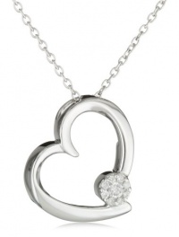 Women's Sterling Silver Diamond Resting Heart Pendant Necklace (1/ 10 cttw, I-J Color, I2-I3 Clarity), 18